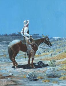MORRIS Ernest 1927,Cowboy on horseback at night,John Moran Auctioneers US 2016-06-18