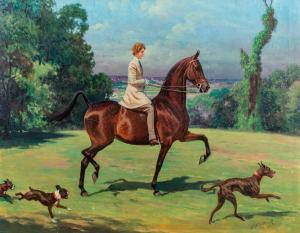 MORRIS George Ford 1873-1960,Woman Riding Horseback with Dogs,Hindman US 2022-09-27
