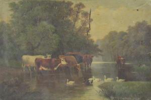 MORRIS J.D. 1830-1905,cows in a river,John Taylors GB 2022-02-01