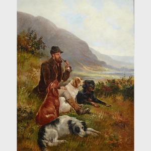 MORRIS J D,RESTING HUNTER WITH HIS DOGS,1893,Waddington's CA 2015-02-23