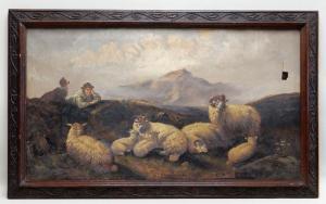 MORRIS John W 1865-1924,Highland sheep with shepherd boy and collie,Rogers Jones & Co GB 2021-10-29