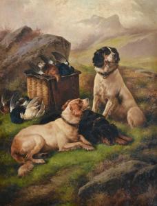 MORRIS John W 1865-1924,Spaniels and Setter in a moorland landscape with t,Tennant's GB 2022-09-16