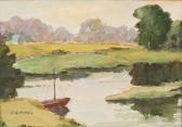 MORRIS Lincoln Godfrey 1887-1967,River with small sailboat,Walker's CA 2010-07-14