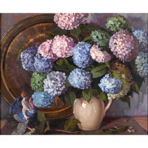 Morse Brown Sam 1903-2001,A JUG OF HYDRANGEAS AND A CHELSEA FIGURE,1937,Lawrences GB 2023-01-18