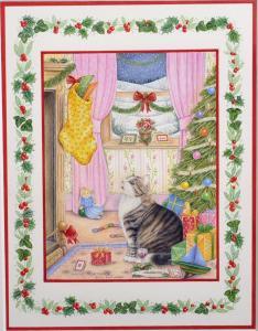 MORTIMER Anne 1958,Cat with a Christmas Stocking,John Nicholson GB 2018-12-19