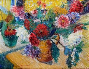 MORTON JOHNSON F 1900-1900,VASE DE DAHLIAS,Pillon FR 2017-01-22