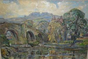 MORTON ROBERT HAROLD,Continental river scene with a stone bridg,Lawrences of Bletchingley 2015-07-21