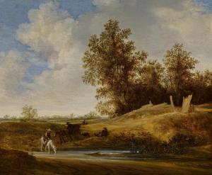 Moscher Jacob 1635-1655,Flusslandschaft mit Reiter am Fuße eines Waldstückes,Van Ham DE 2021-06-02