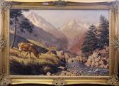 Moseley Ronald 1931,Mountain landscape with stags,Warren & Wignall GB 2016-04-13