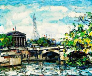 MOSER Alexander 1904-1992,Blick über die Seine auf den Eiffelturm,1952,Zofingen CH 2018-11-22