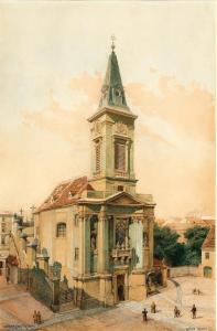 MOSER Richard,Hernalser-Kirche mit dem Kalvarienberg vor dem Umb,1899,Palais Dorotheum 2023-10-04