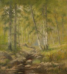 MOSES Thomas Gibbs 1856-1934,Stream through forest interior,John Moran Auctioneers US 2012-10-16