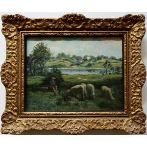 MOSS Charles Eugene,UNTITLED (YOUNG SHEPHERD WATCHING GRAZING SHEEP),1886,Waddington's 2018-07-07
