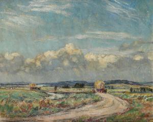 MOSS Sidney Dennant 1884-1946,Rural landscape with haycarts on a road,Woolley & Wallis GB 2020-08-26