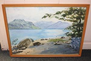 Mossop I. A,Lake District view across a lake from a sandy shor,20th century,Henry Adams 2017-11-09