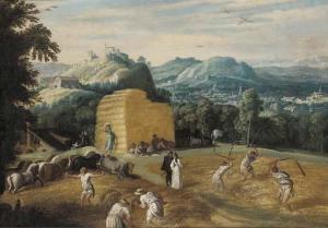 MOSTAERT Gillis I 1528-1598,Summer: A mountainous village landscape with peasa,Christie's 2002-04-19