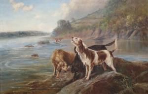 MOTLEY Wilton 1800-1900,Trio of Minkhounds by the riverbank,1901,Tennant's GB 2023-05-05