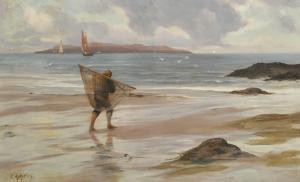 MOTTRAM Charles Sim 1876-1919,a fisherman and his nets on a beach,John Nicholson GB 2023-12-20