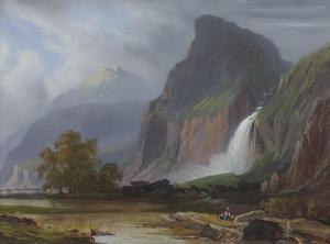 MOTTU Luc Henri 1815-1859,figures beside a river with distant mountains,Denhams GB 2023-01-25