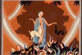 MOULARD E,Scena teatrale, donna con cerbiatti e fiori,1937,Babuino IT 2012-09-18