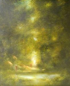 MOULIA Francis 1948,Paysage de forêt à l'étang,Siboni FR 2021-06-27