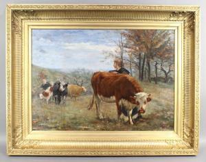MOULIN L,Paysannes près du troupeau de vaches,Auxerre Enchères FR 2017-11-26