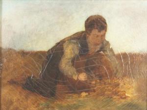 MOULINET Antoine Edouard J. 1833-1891,Le petit ramasseur de pommes de terre,Ruellan FR 2020-01-25