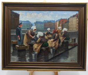 MOURIER PETERSEN Christian 1858-1945,Fishermens' wives and shoppers at Gl. Strand, ,Bruun Rasmussen 2021-06-10
