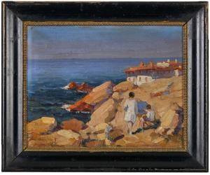 MOUSSON Tivadar Josef 1887-1946,Felsige Küste mit Freilichtmalern,Dobritz DE 2024-03-09