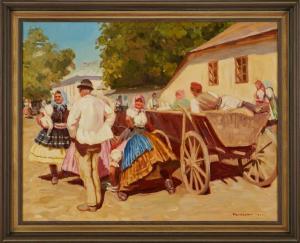 MOUSSON Tivadar Josef,Sommerliche Marktszene in Michalovce mit Pferdekar,1924,Dobritz 2024-03-09