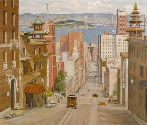 MOYA DEL PINO Jose 1891-1969,California Street, downtown San Francisco,1939,Bonhams GB 2014-08-05
