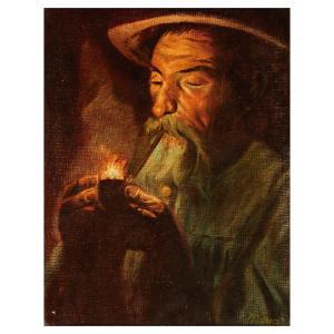 MOYA Y CALVO Víctor 1884-1972,Anciano fumando,Lamas Bolaño ES 2022-12-19
