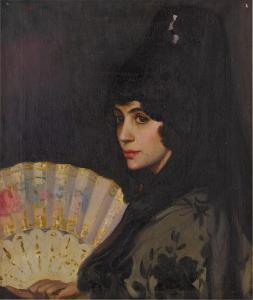 MOYA Y CALVO Víctor 1884-1972,Portrait of a Spanish beauty with a fan,1925,Sotheby's GB 2021-08-04