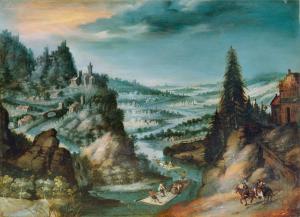 MOZART Anton 1573-1625,Weite Landschaft mit Flößern,Stahl DE 2021-11-27