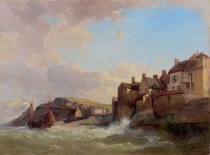 MOZIN Charles Louis 1806-1862,Barque de pêche par grosse mer devant un village,De Maigret 2022-09-30