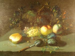 MUÑOZ J 1890,Still life of grapes, apples and damsons with foliage,Golding Young & Co. GB 2009-08-05