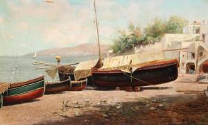 MUÑOZ OTERO Manuel 1850,Coastal scenery with boats on the beach near Capr,1890,Bruun Rasmussen 2021-12-06