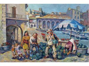 MUCHETTI TANCREDI 1932,Venditore di angurie a Desenzano del Garda,Sesart's IT 2018-05-11