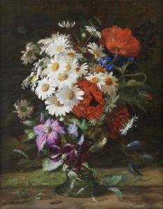 MUCKLEY William Jabez 1837-1905,Marguerites, poppies and clematis in a glass vase,Bonhams 2024-03-14