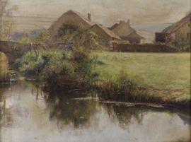 MUENIER Jules Alexis 1863-1942,Hameau près de la rivière,Conan-Auclair FR 2021-12-07