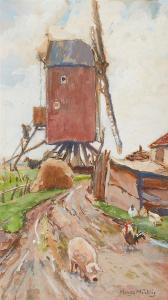 MUHLIG Hugo 1854-1929,Pigs and Poultry by a Post Mill,Lempertz DE 2016-09-21