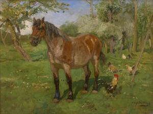 MUHLIG Hugo 1854-1929,Sommerliche Obstwiese mit Pferd und Hühnern,Galerie Bassenge DE 2023-11-30