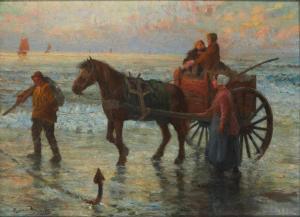 MULERTT Carl Eugene 1869-1915,Family walking along a shore with horse-drawn ,John Moran Auctioneers 2022-09-20