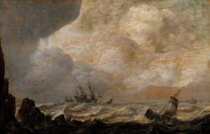 MULIER Pieter I 1615-1670,Ships near the coast on a rough sea,Palais Dorotheum AT 2021-12-16