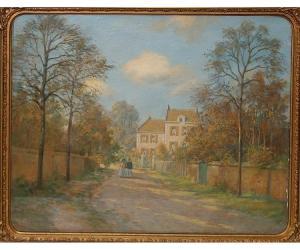 MULIERE Claude 1940,Figures Promenading in a Country Lane by Houses,Keys GB 2014-10-03