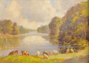 MULLEN William 1900-2000,Lough View with Cattle Grazing,Morgan O'Driscoll IE 2012-12-10