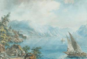 MULLENER Johann Karl 1768-1832,Paysage lacustre animé,Baron Ribeyre & Associés FR 2019-12-16