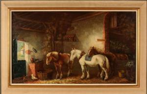 MULLER Anton 1853-1897,Stable with horses,20th century,Twents Veilinghuis NL 2020-01-10
