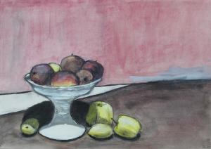 MULLER Beat 1955,Schale mit Äpfeln vor rosa Hintergrund,1980,Zeller DE 2012-09-13
