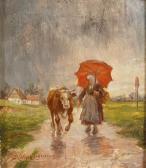 MULLER CORNELIUS Ludwig 1864-1943,Returning Home with Red Umbrella,Palais Dorotheum AT 2019-02-19
